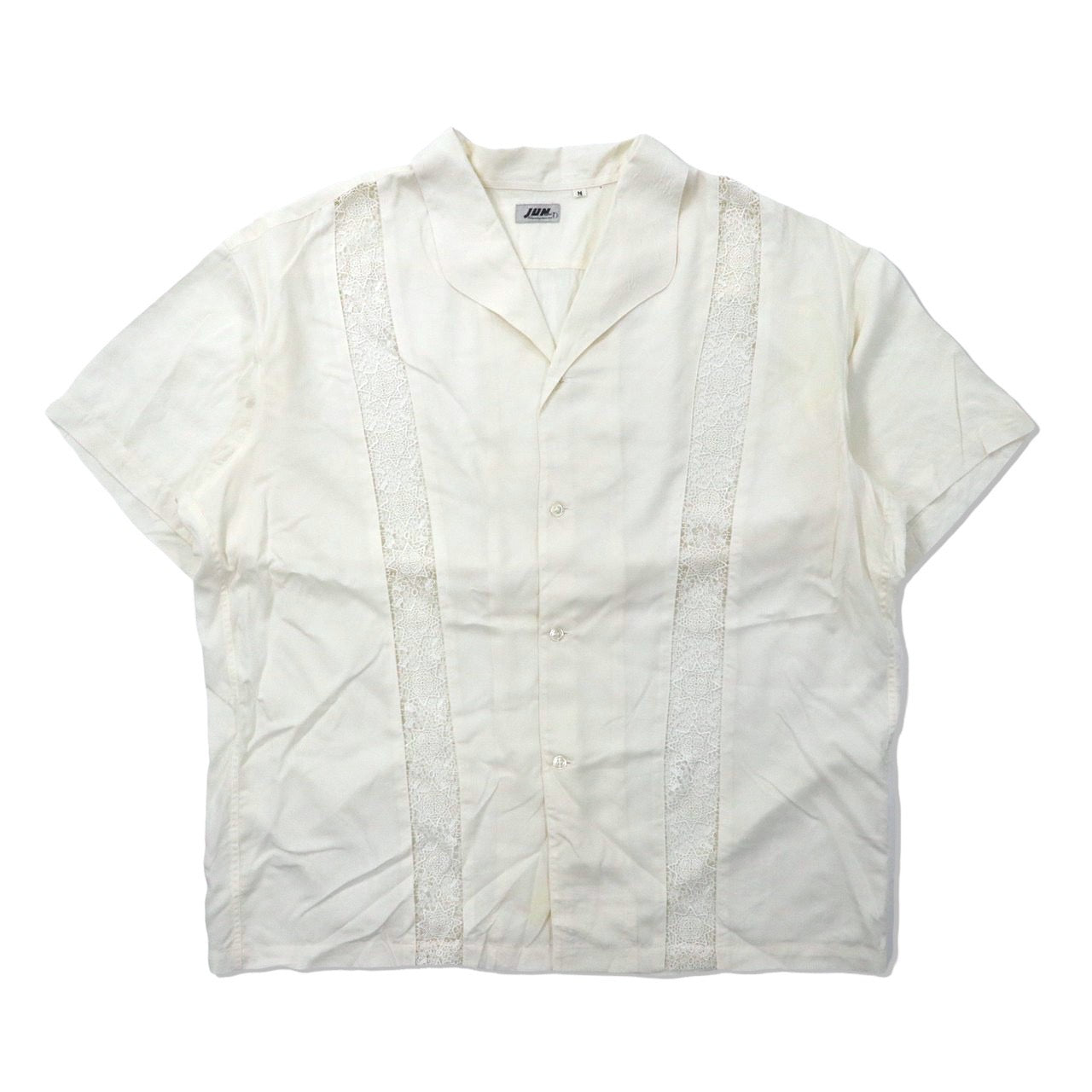 JUN MEN 半袖オープンカラーシャツ キューバシャツ M ホワイト レーヨン 日本製-JUN-古着