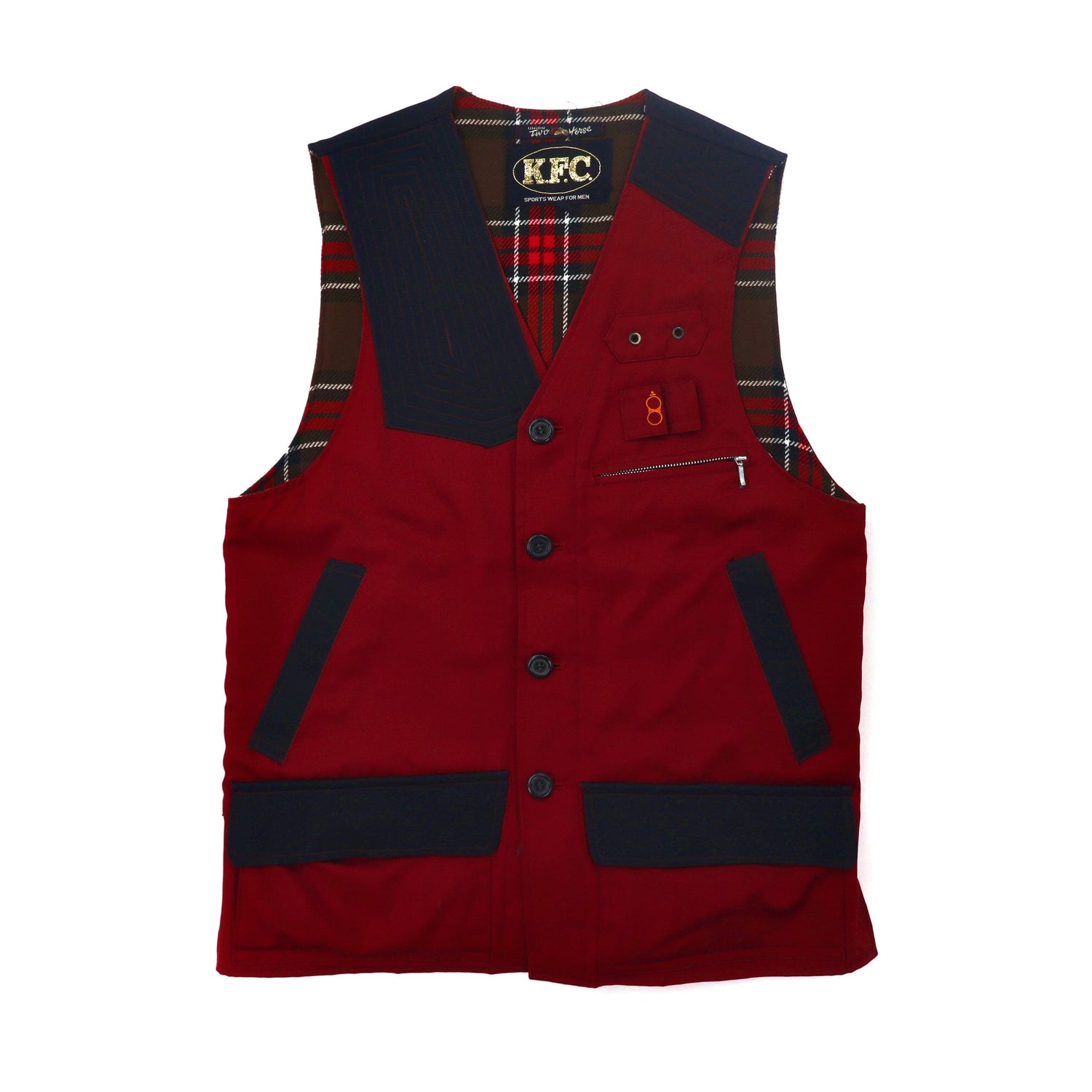K.F.C. SPORTS WEAR Hunting Vest M BORDEAUX Lining Checked Union 