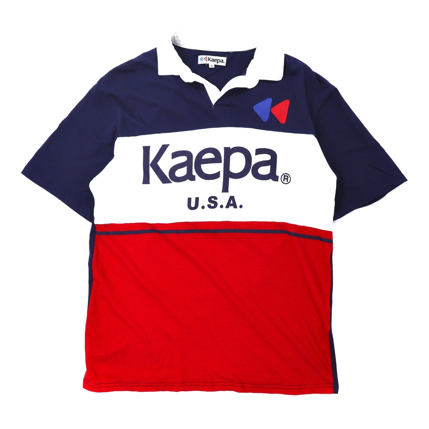 Kaepa ポロシャツ M ネイビー トリコロールカラー コットン ロゴ