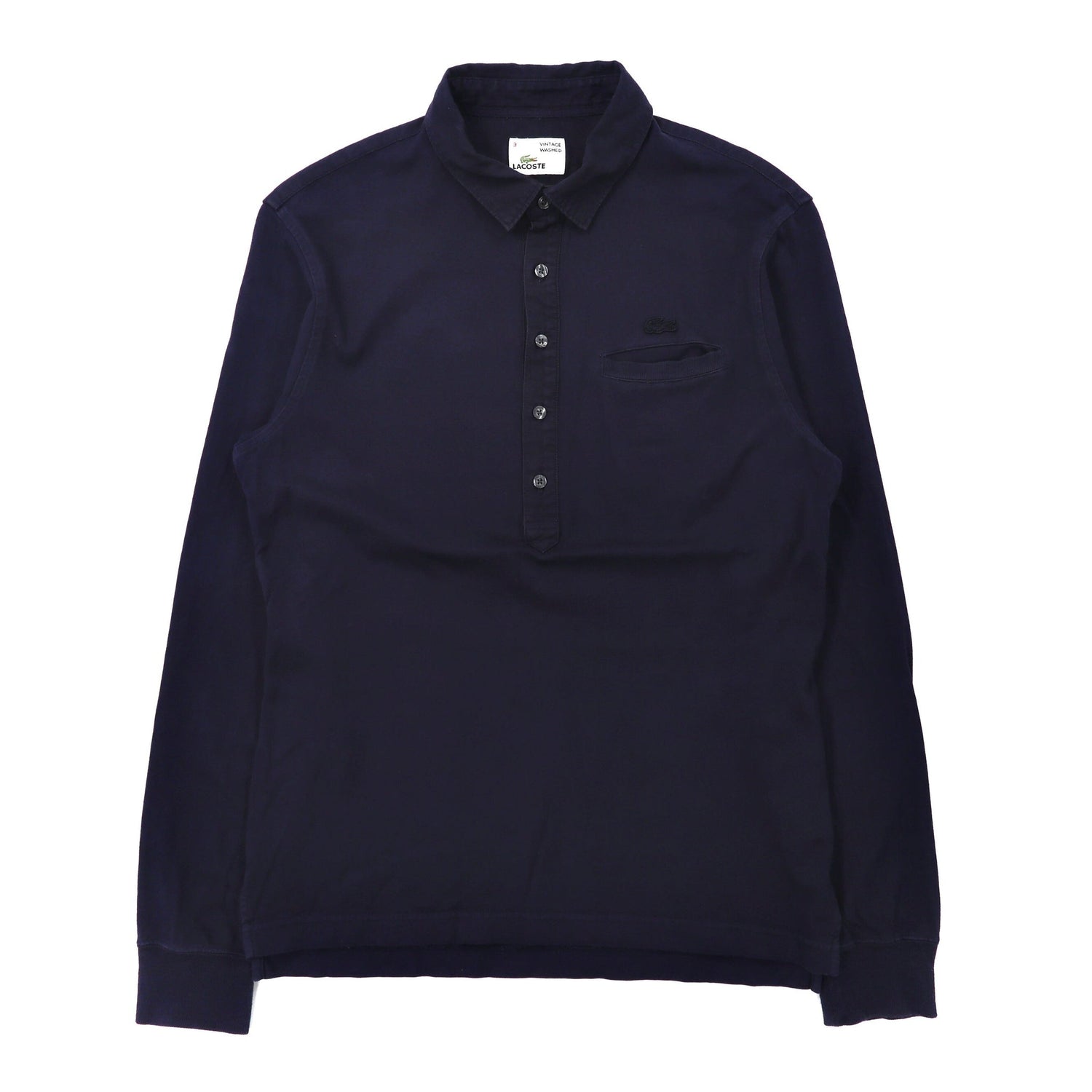 LACOSTE 長袖ポロシャツ 3 ネイビー コットン VINTAGE WASHED – 日本然