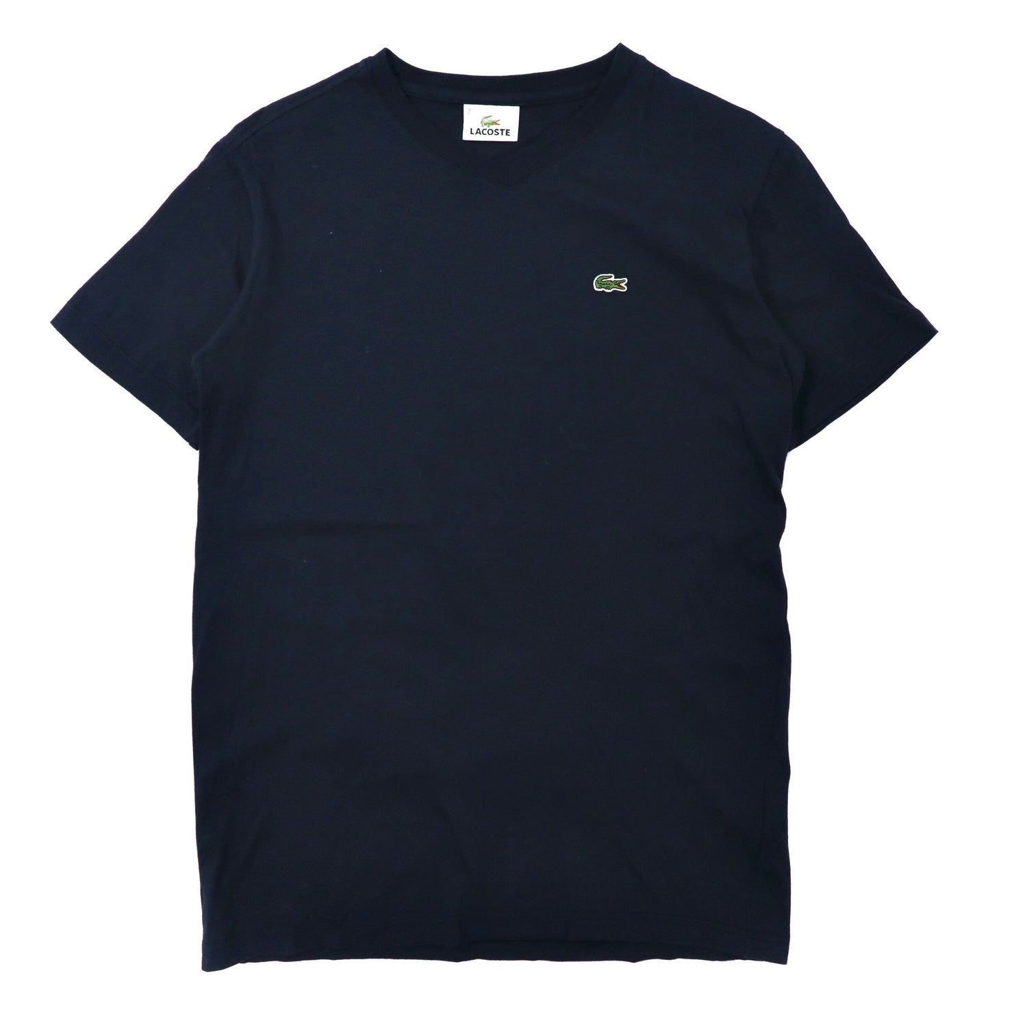 LACOSTE VネックTシャツ 2 ネイビー コットン ワンポイントロゴ 日本製-LACOSTE-古着