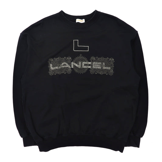 LANCEL クルーネックスウェット L ブラック コットン ロゴ刺繍 ビッグサイズ 90年代 日本製-LANCEL-古着