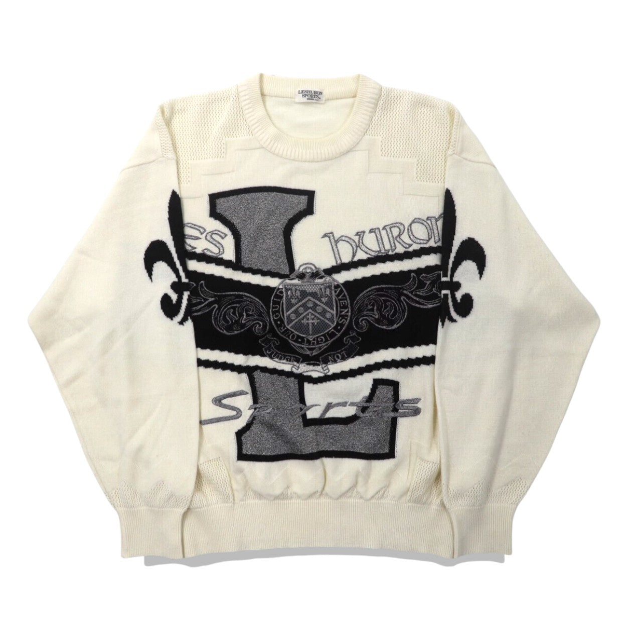 LESHURON SPORTS UOMO ニットセーター LL ホワイト アクリル エンブレム刺繍 日本製-VINTAGE-古着