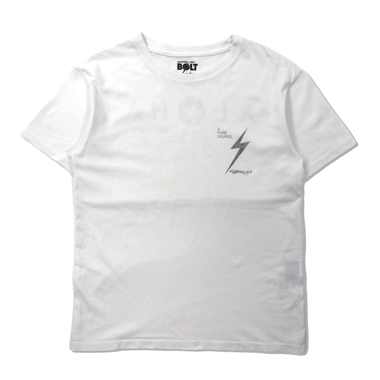 LIGHTNING BOLT Tシャツ M ホワイト コットン 染み込みプリント 両面ロゴ-Lightning Bolt-古着