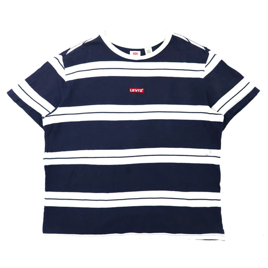 Levi's ビッグサイズTシャツ XL ネイビー ボーダー コットン ボックスロゴ-Levi's-古着