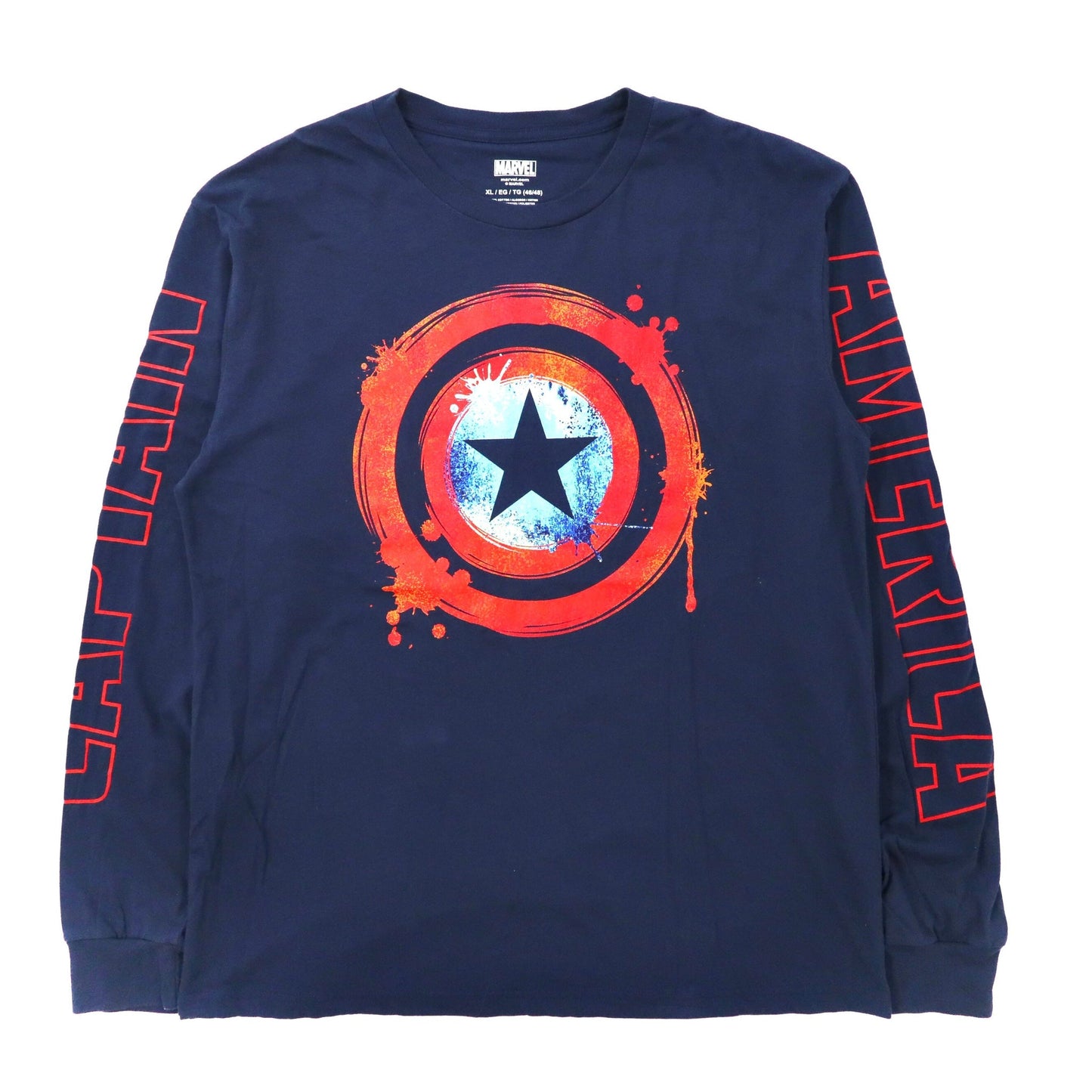 MARVEL ロングスリーブTシャツ XL ネイビー コットン 袖ロゴ キャプテンアメリカ-VINTAGE-古着
