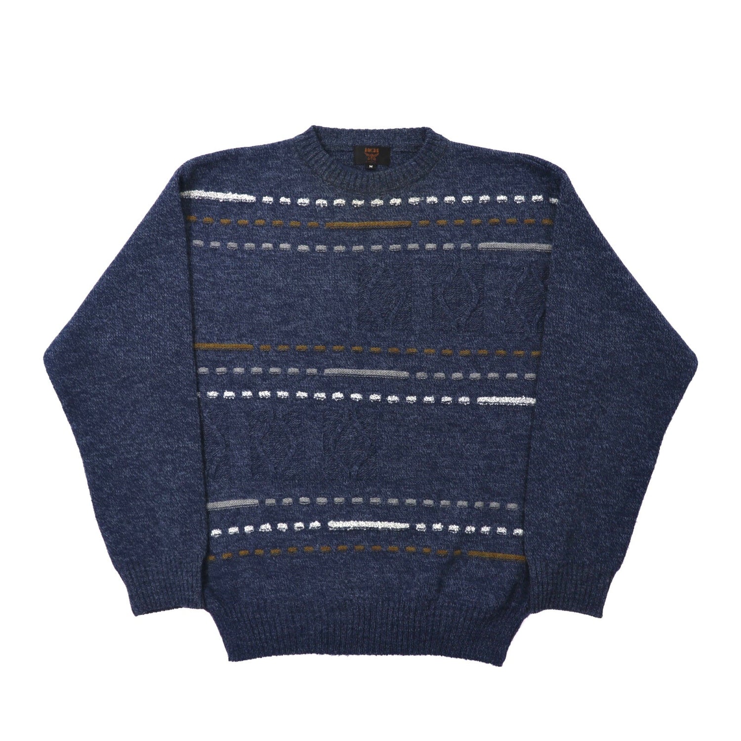 MCM 3D Knit Sweater M Navy Wool Border Italian