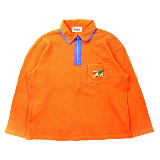 MISSONI SPORT ハーフジップスウェット L オレンジ コットン ロゴ刺繍 90年代-MISSONI-古着