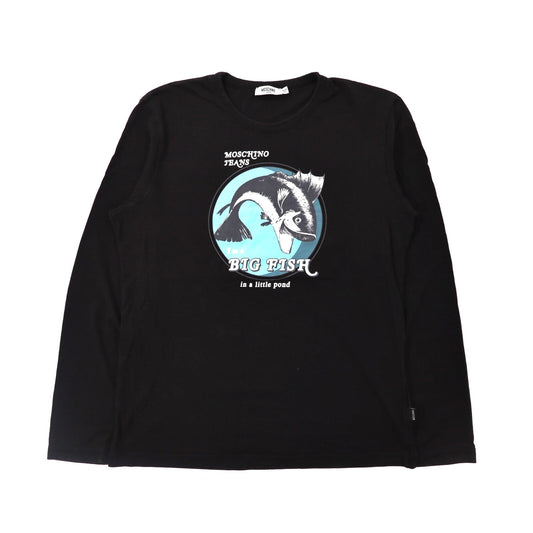 MOSCHINO JEANS ロングスリーブTシャツ XL ブラック BIG FISHプリント 90年代-MOSCHINO-古着