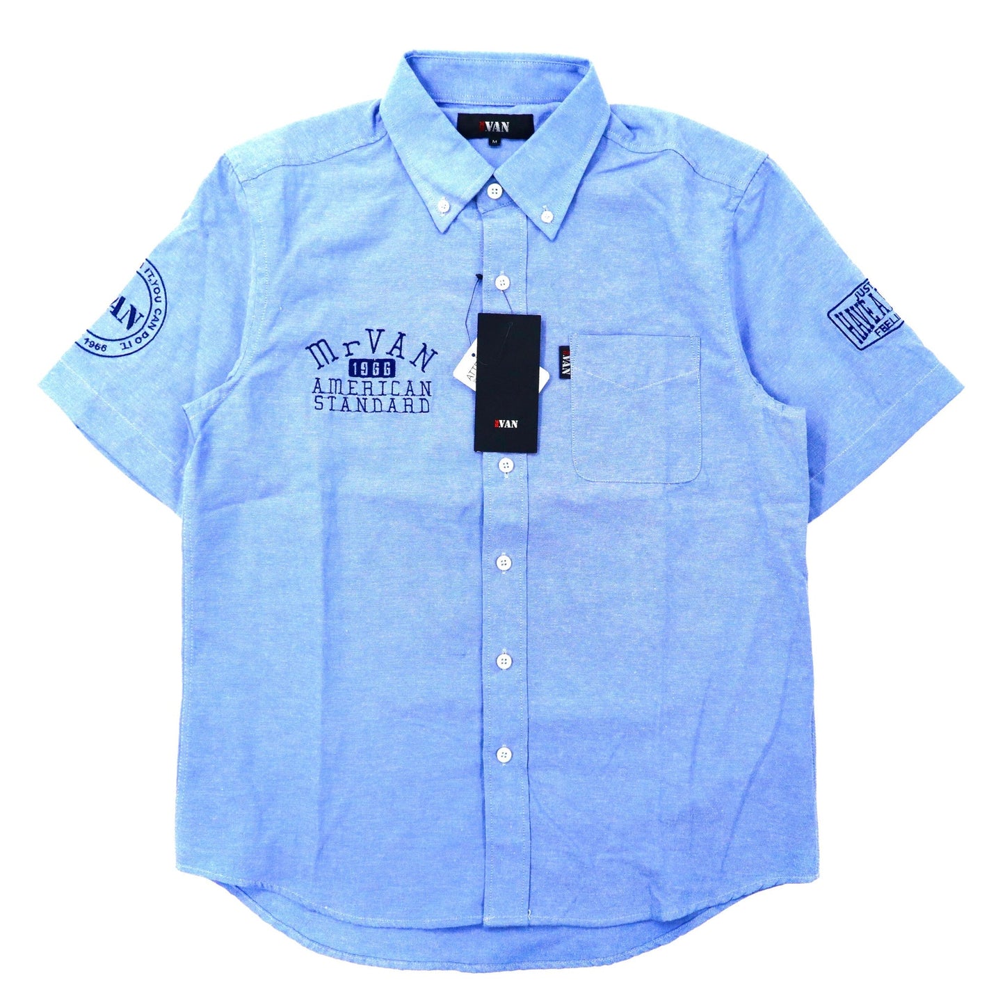 MR. VAN 半袖ボタンダウンシャツ M ブルー コットン ロゴ刺繍 未使用品
