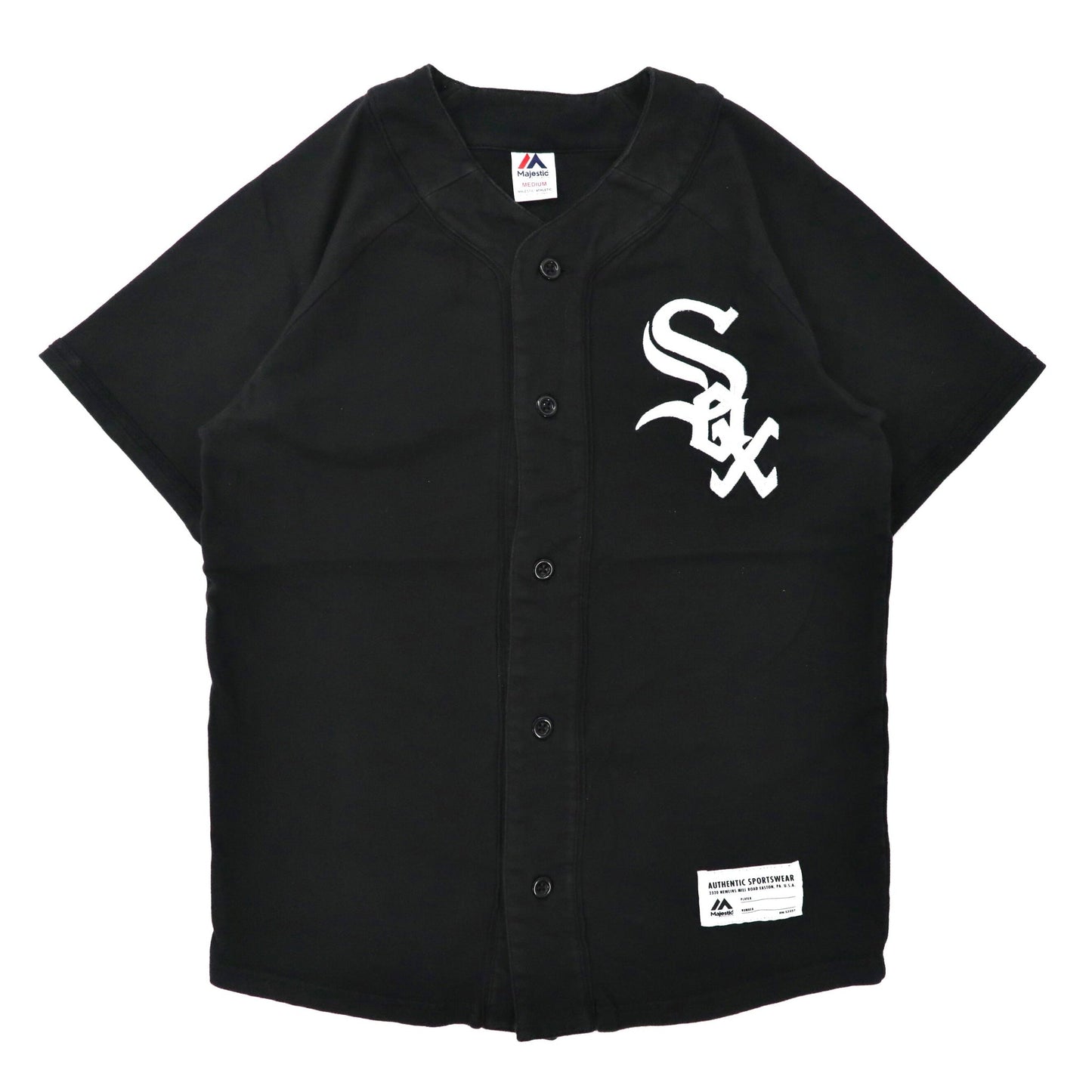 Majestic ベースボールシャツ M ブラック コットン WHITE SOX ロゴ刺繍-MAJESTIC-古着