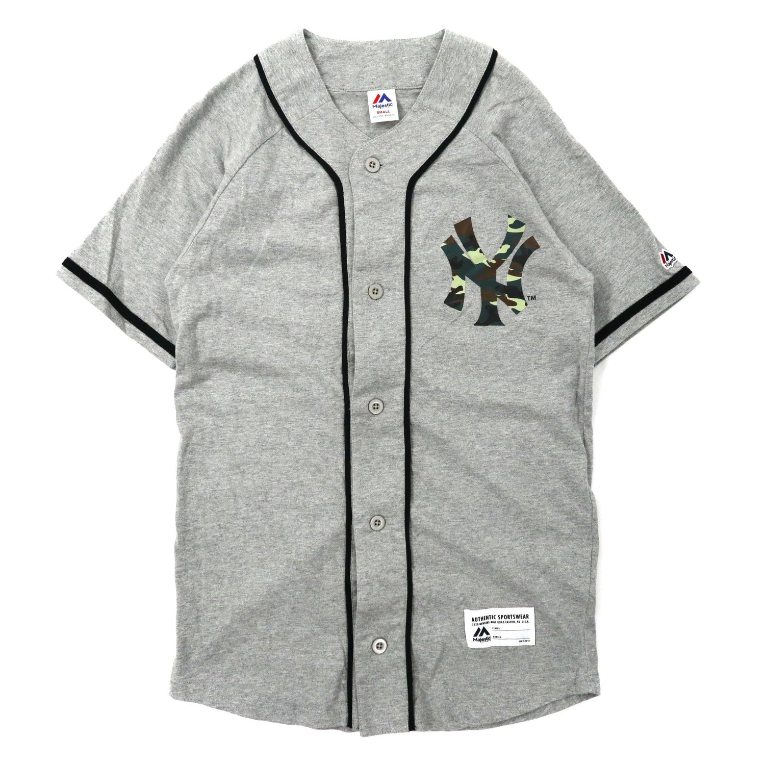 Majestic ベースボールシャツ S グレー コットン New York Yankees