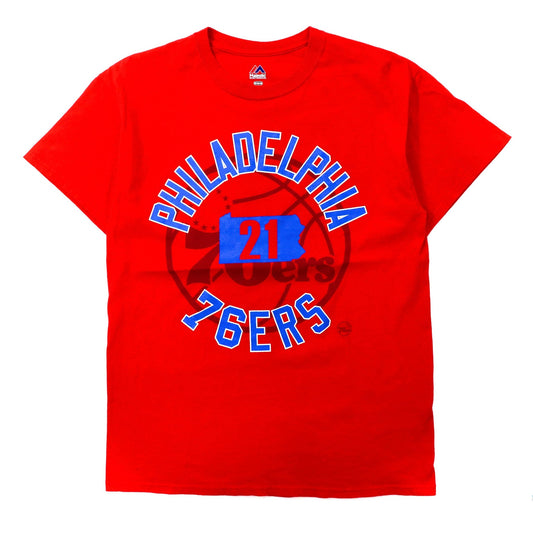 Majestic ナンバリング プリントTシャツ M レッド コットン NBA Philadelphia 76ers-MAJESTIC-古着
