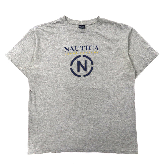 NAUTICA ビッグサイズ ロゴプリントTシャツ M グレー コットン 90年代-NAUTICA-古着
