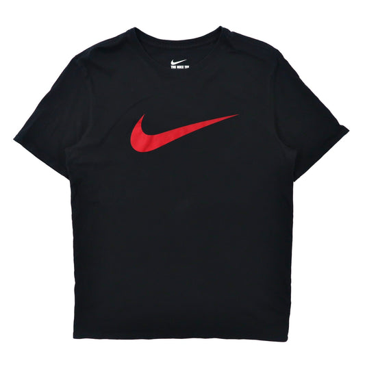 NIKE ビッグロゴプリントTシャツ L ブラック コットン スウォッシュロゴ-NIKE-古着