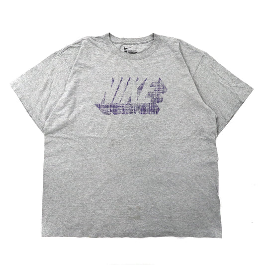 NIKE ビッグサイズ ロゴプリントTシャツ 2XL グレー コットン スウォッシュロゴ LOOSE FIT-NIKE-古着