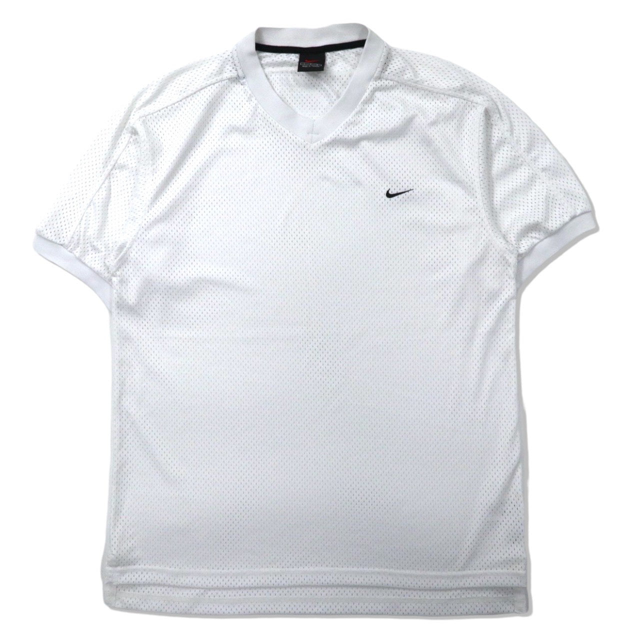 NIKE ゲームシャツ VネックTシャツ L ホワイト ポリエステル メッシュ 黒タグ 90年代-NIKE-古着
