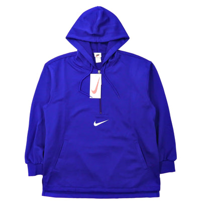 NIKE Half Zip Up Hoodie M Blue Polyester Double Sided Swoosh Logo 