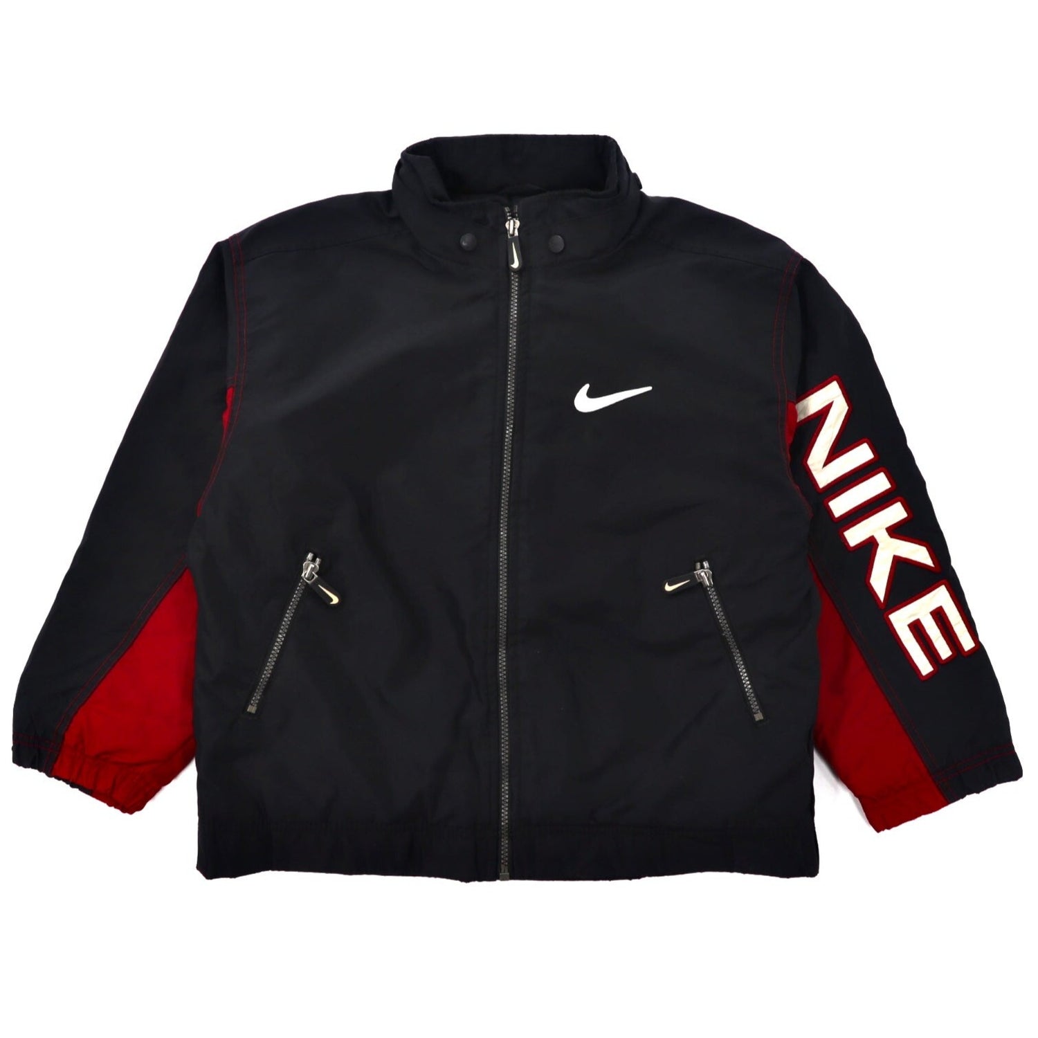 NIKE ナイロンジップジャケット M ブラック 袖ロゴ刺繍 90年代-NIKE-古着