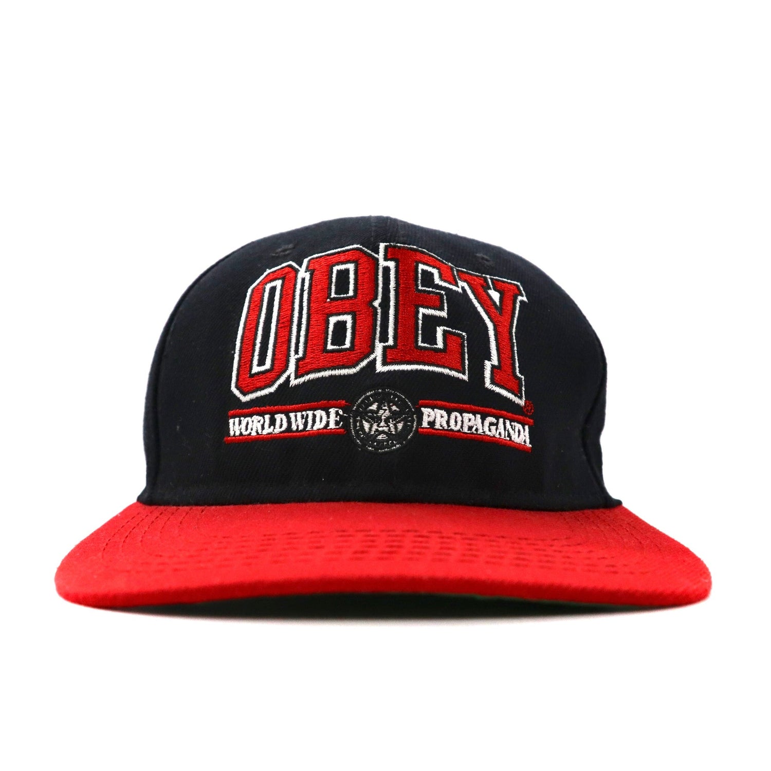 OBEY ベースボールキャップ スナップバック FREE ブラック アクリル ロゴ刺繍 Athletics Snap-Back Hat-OBEY-古着