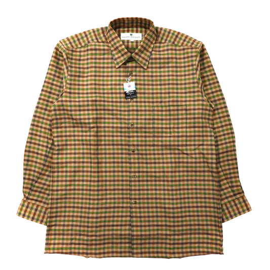 PIERRE BALMAIN フランネルシャツ L カーキ ウール 80年代 日本製 未使用品-BALMAIN-古着