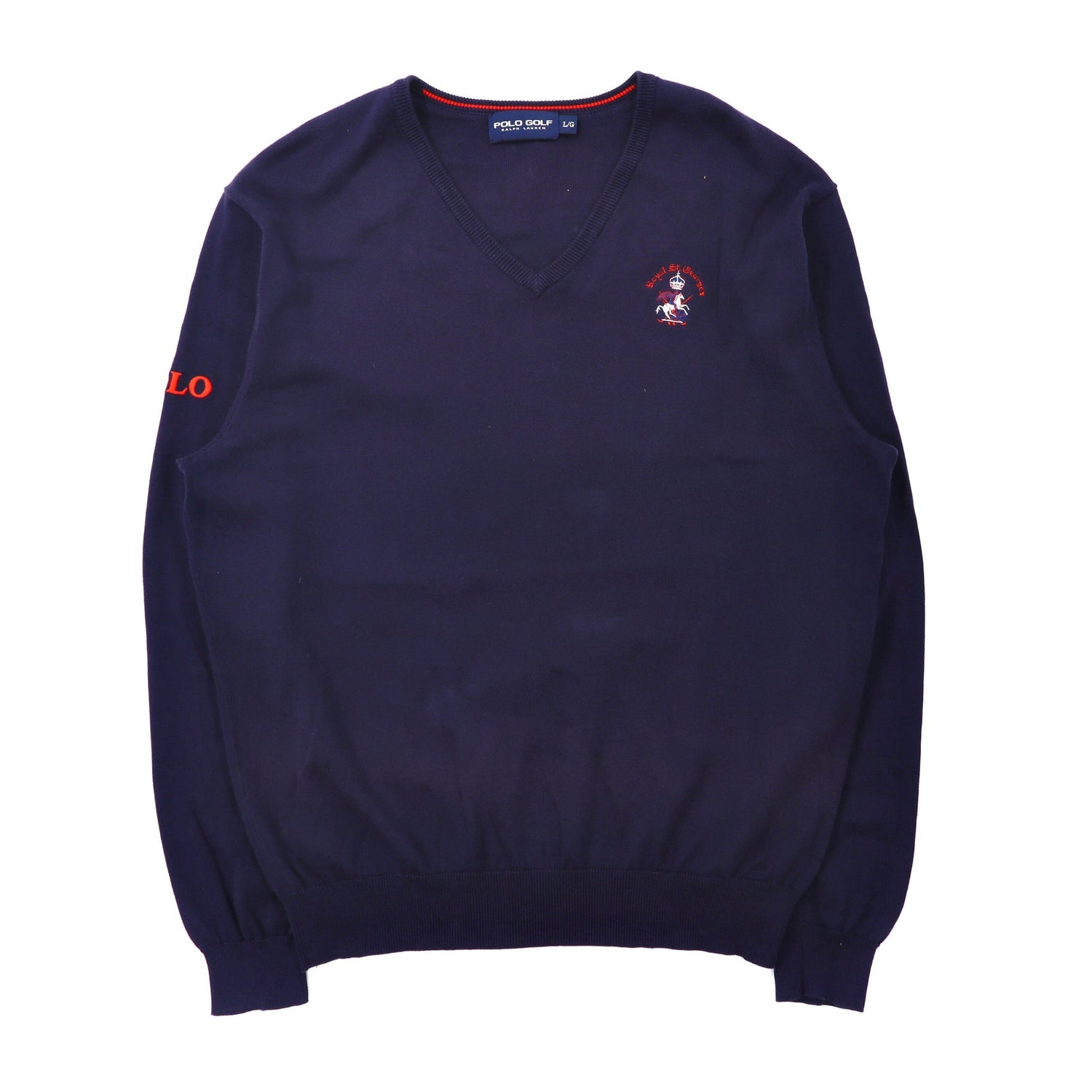 POLO GOLF RALPH LAUREN V neck knit sweater l navy logo embroidery ...