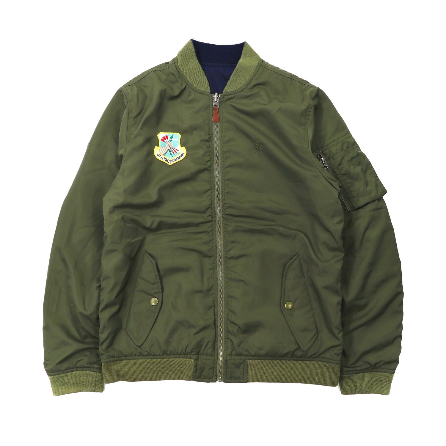 POLO RALPH LAUREN MA-1 Jacket Reversible XL KHAKI Navy Patch Small