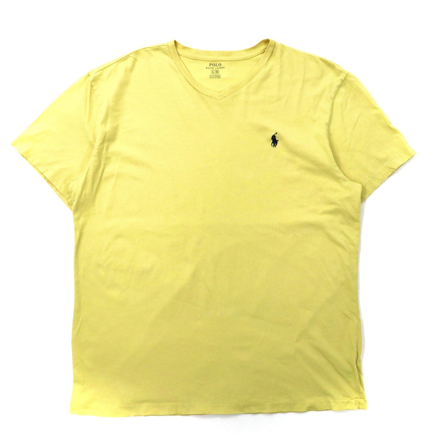 POLO RALPH LAUREN ビッグサイズ VネックTシャツ L イエロー コットン スモールポニー刺繍-Polo Ralph Lauren-古着