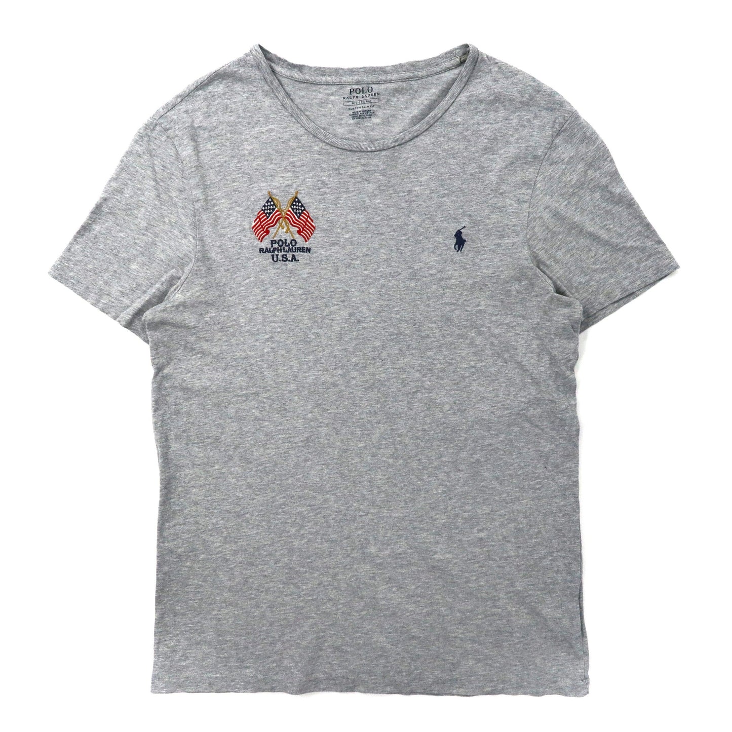 POLO RALPH LAUREN ロゴ刺繍Tシャツ 175 グレー コットン 星条旗 USA スモールポニー刺繍-Polo Ralph Lauren-古着