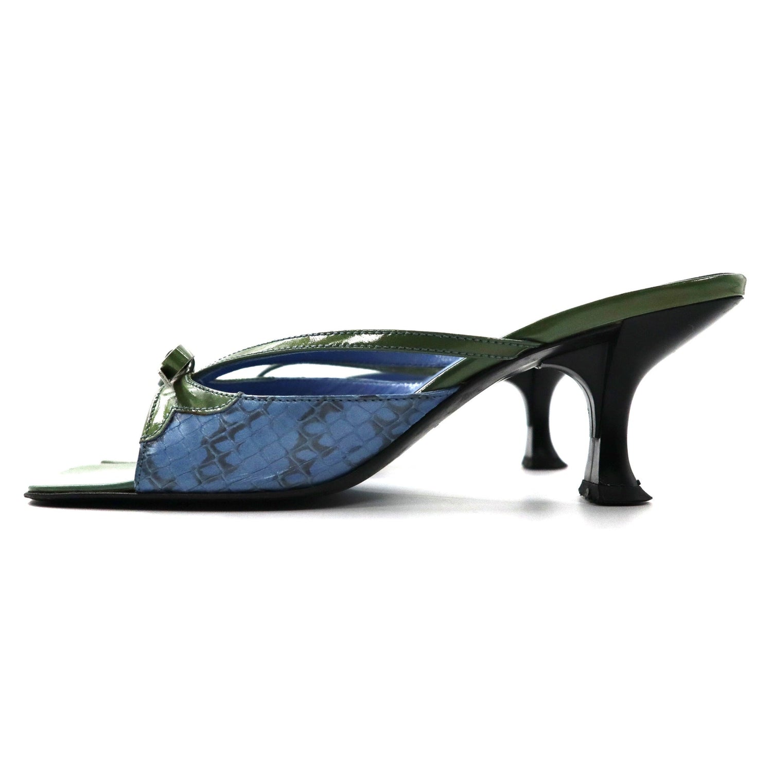 PRADA Ribbon Sandals US6.5 Blue Leather Enamel Python Italian MADE