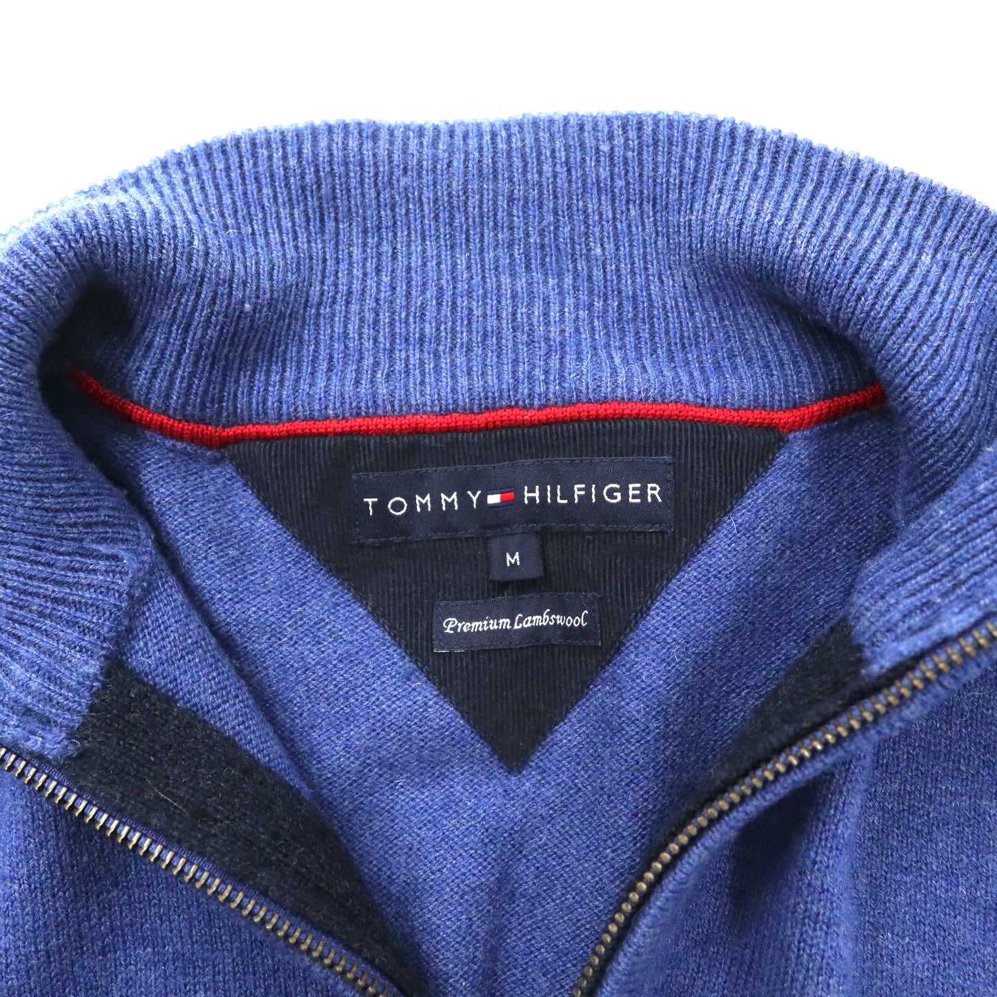 TOMMY HILFIGER ハーフジップニット セーター M ブルー プレミアム ラムウール