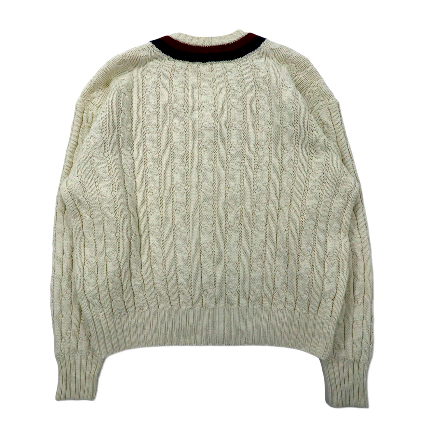 POLO BY RALPH LAUREN V neck knit sweater M White Cotton Hand Knit