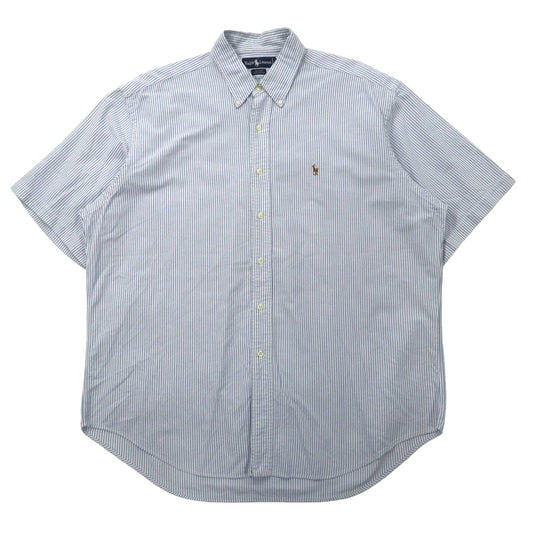 RALPH LAUREN ビッグサイズ 半袖ボタンダウンシャツ XL ブルー ストライプ コットン オックスフォード BLAIRE スモールポニー刺繍