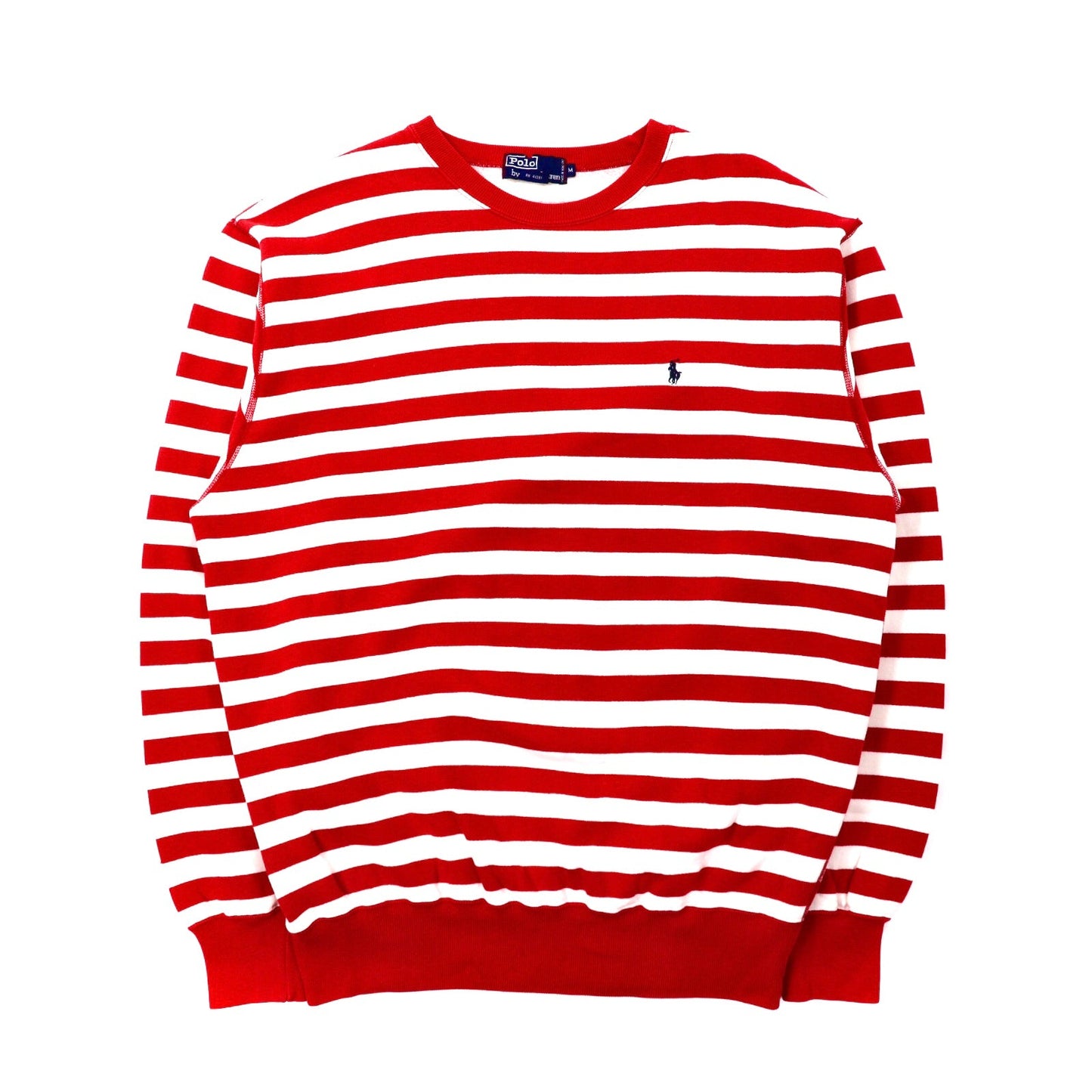 Polo by Ralph Lauren クルーネックスウェット M レッド ボーダー コットン 裏起毛-Polo Ralph Lauren-古着