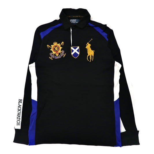 Polo by Ralph Lauren ラガーシャツ 170 ブラック プリマコットン ナンバリング ビッグポニー刺繍 BLACK WATCH POLO TEAM-Polo Ralph Lauren-古着