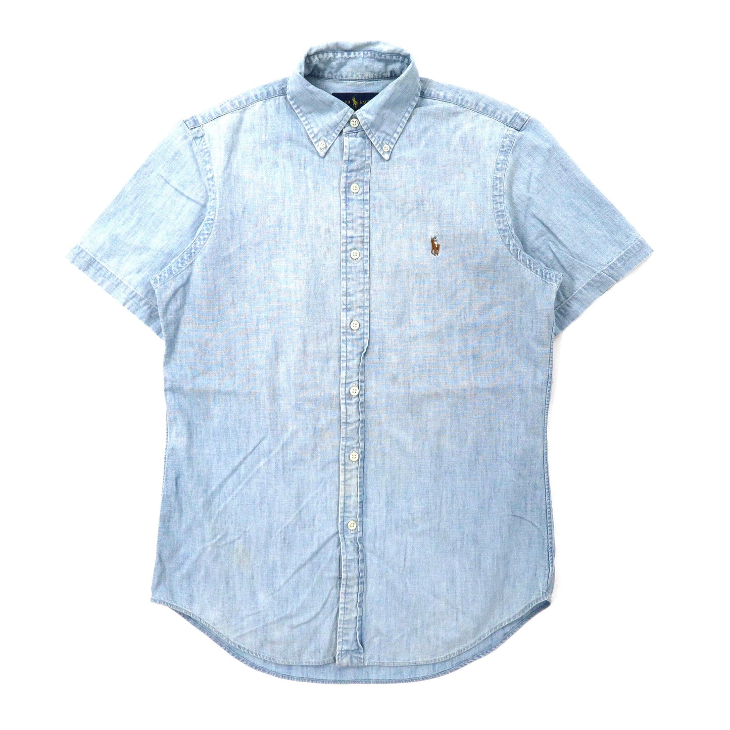 RALPH LAUREN 半袖ボタンダウンシャツ S ブルー コットン スモールポニー刺繍-Ralph Lauren-古着