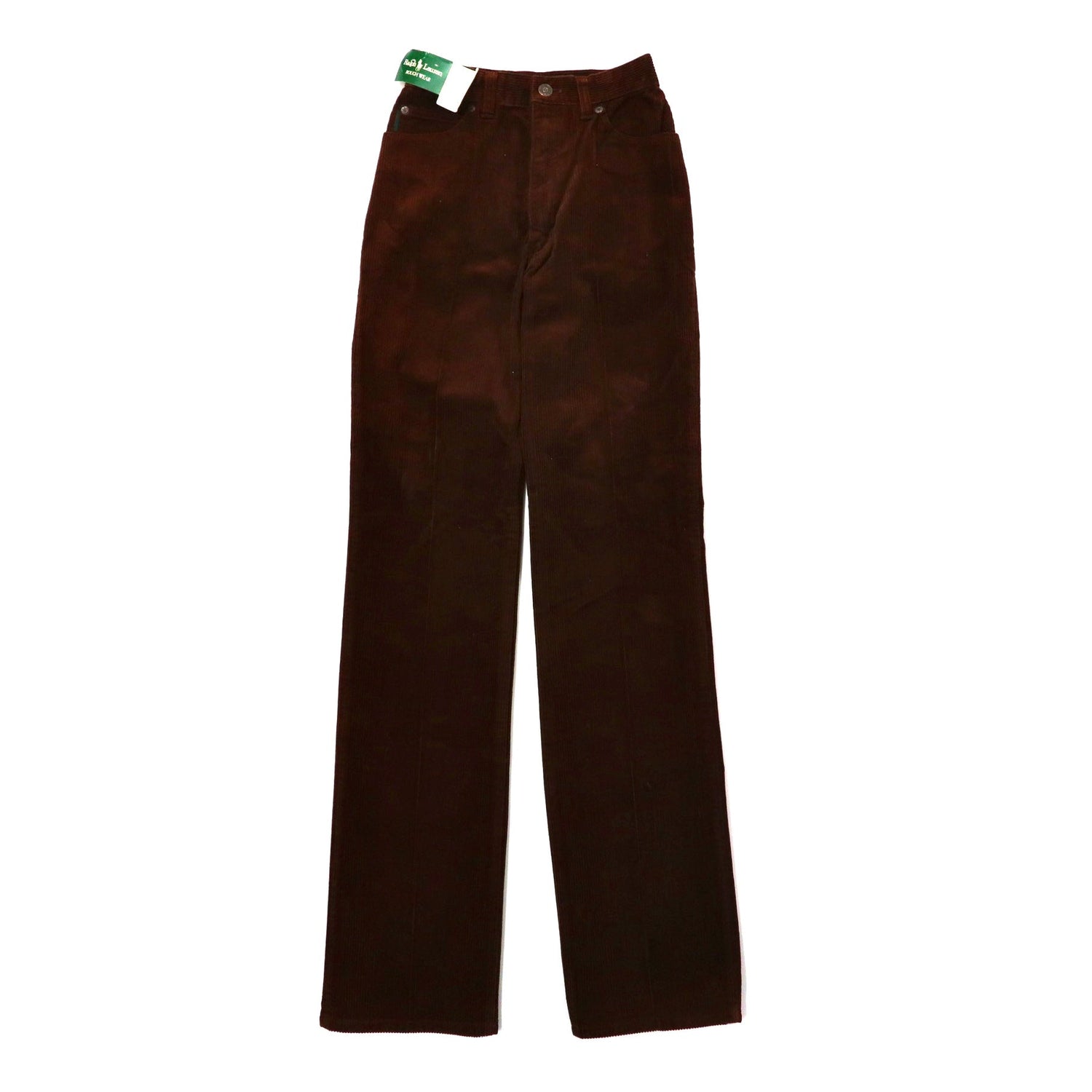 RALPH LAUREN Corduroy Pants 27 Brown Cotton Leather Patch ROUGH 