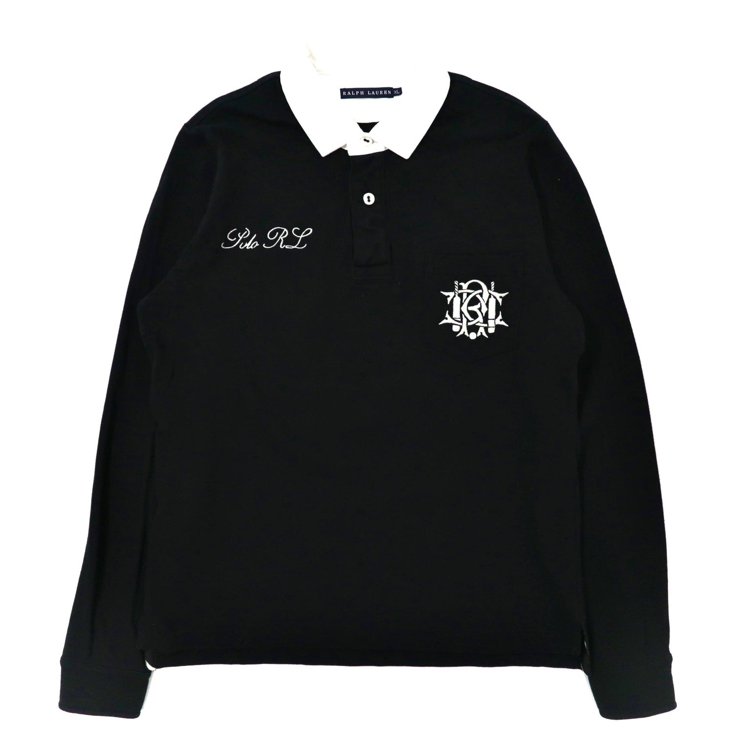 RALPH LAUREN ラガーシャツ XL ブラック コットン ロゴ刺繍 ナンバリング-Ralph Lauren-古着