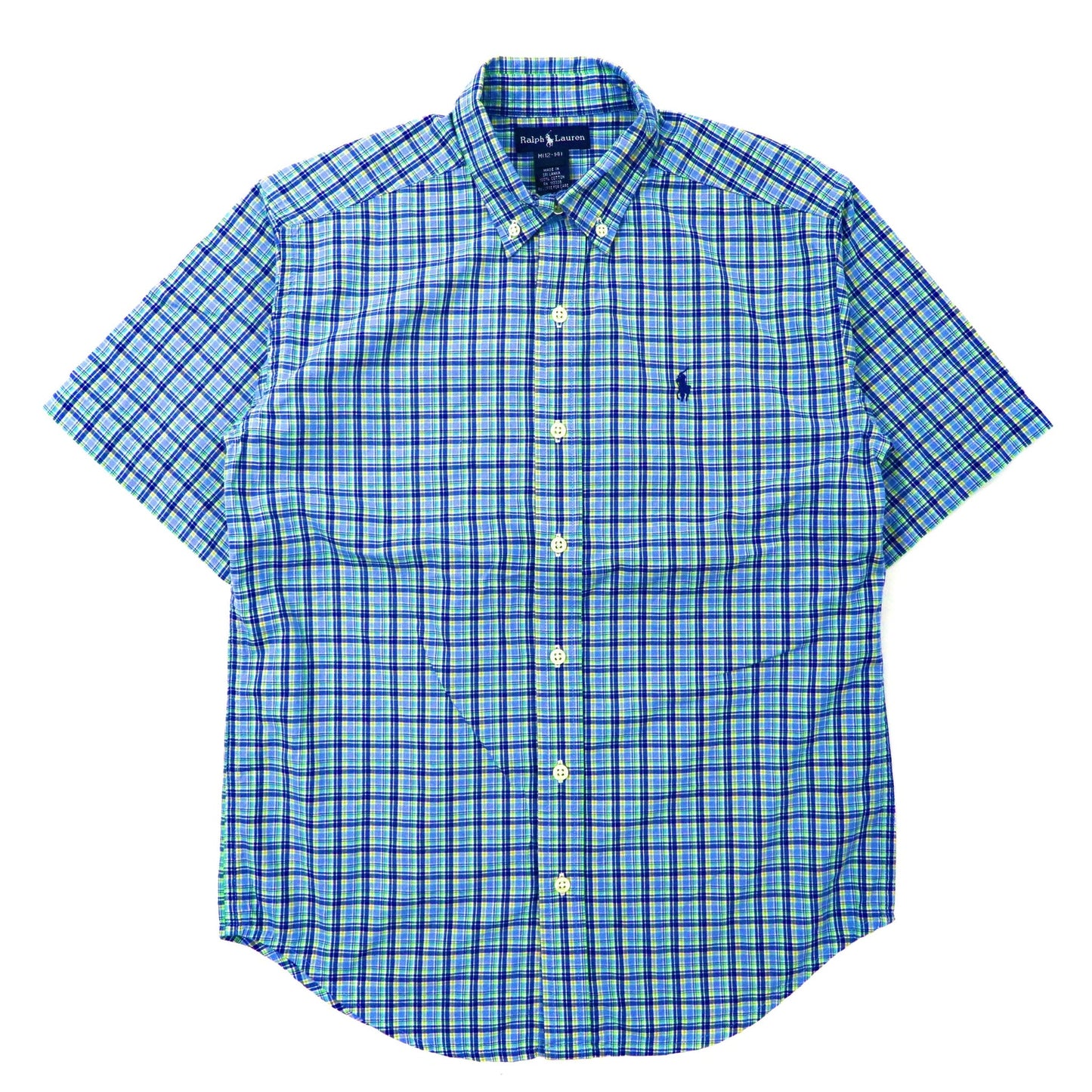 Ralph Lauren 半袖ボタンダウンシャツ M ブルー チェック コットン スモールポニー刺繍 スリランカ製-Ralph Lauren-古着