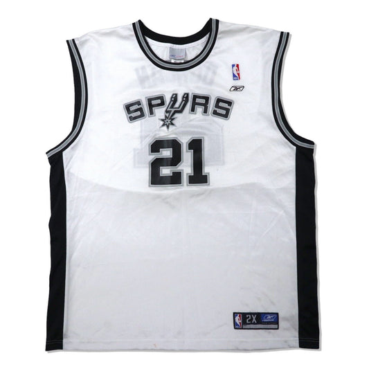 Reebok ビッグサイズ ゲームシャツ バスケタンク 2XL ホワイト ナンバリング NBA San Antonio Spurs エルサルバドル製-Reebok-古着
