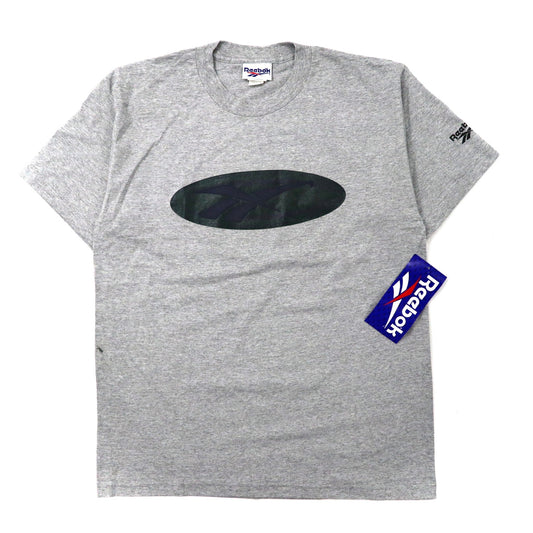 Reebok ビッグサイズ ロゴプリントTシャツ L グレー コットン ベクターロゴ 90年代 USA製 未使用品-Reebok-古着