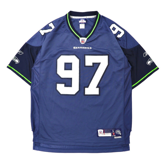 REEBOK ゲームシャツ L ネイビー ビッグサイズ ナンバリング NFL SEATTLE SEAHAWKS-Reebok-古着