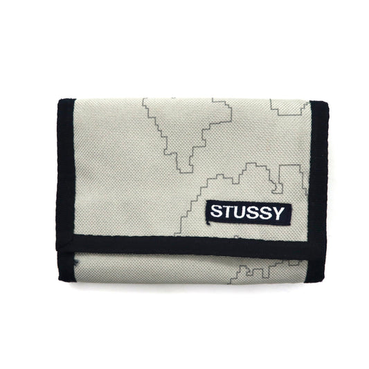 STUSSY 3つ折り財布 グレー マジックテープ 紺タグ 90年代-STUSSY-古着
