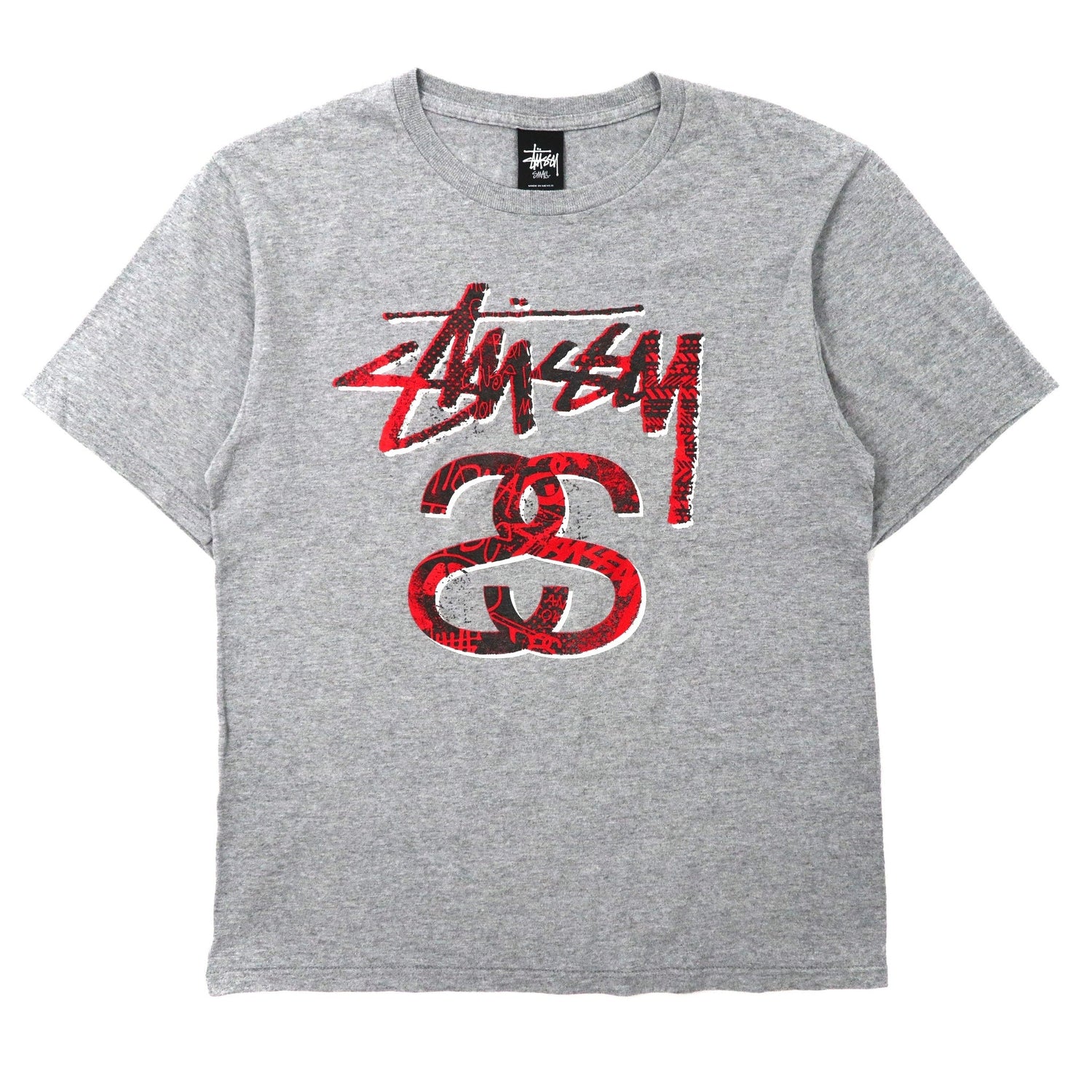 Stussy Logo Print Tee T-Shirt S Gray Cotton Logo Mexico MADE