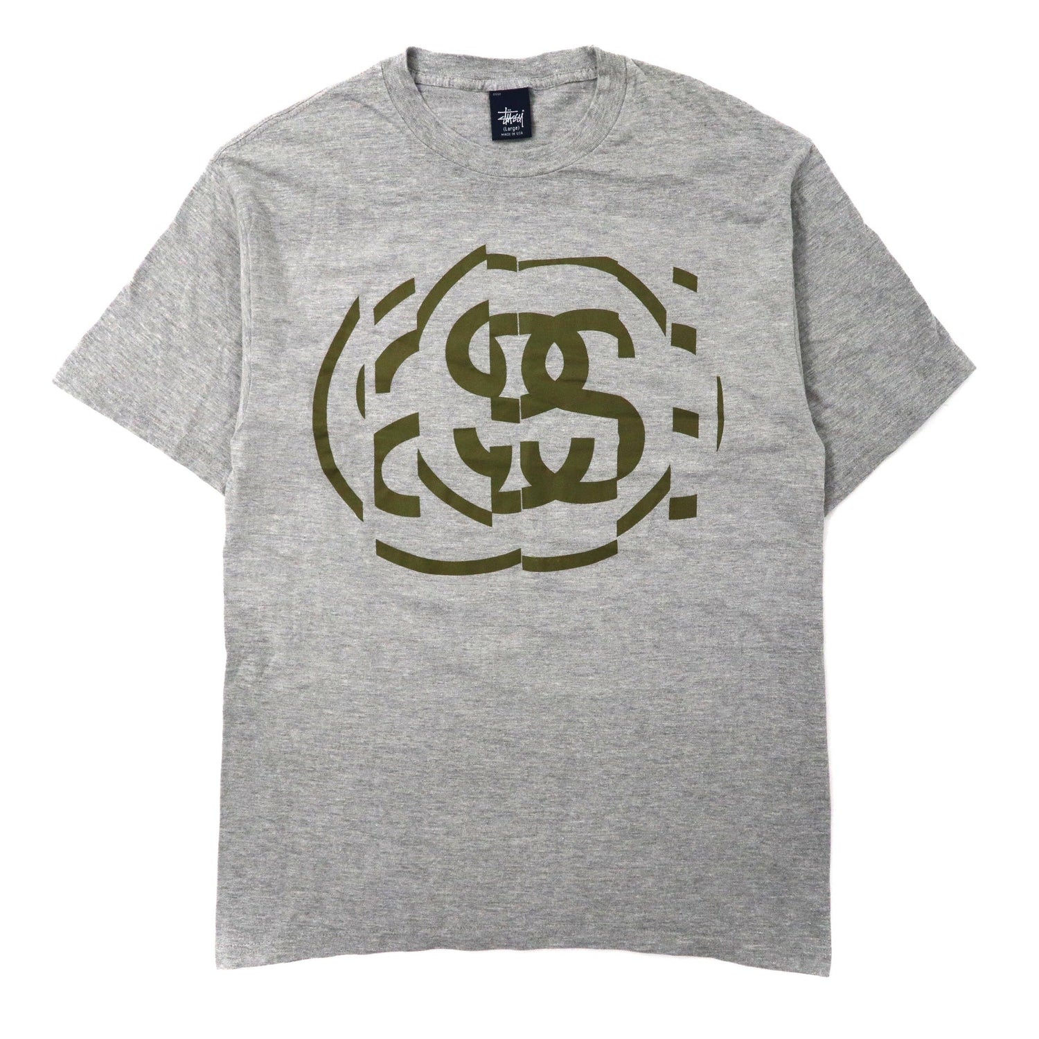 Stussy Logo Print Tee T-Shirt L Gray Cotton Navy Tag 90s USA Made