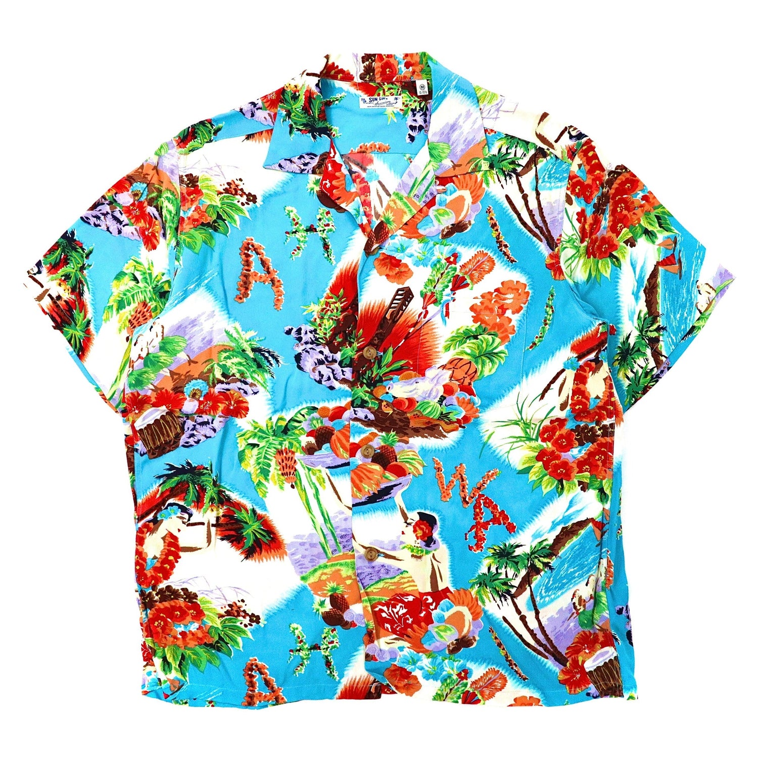 Sun Surf Hawaiian Shirt M Blue Rayon Patterned Beach SS32710 ...
