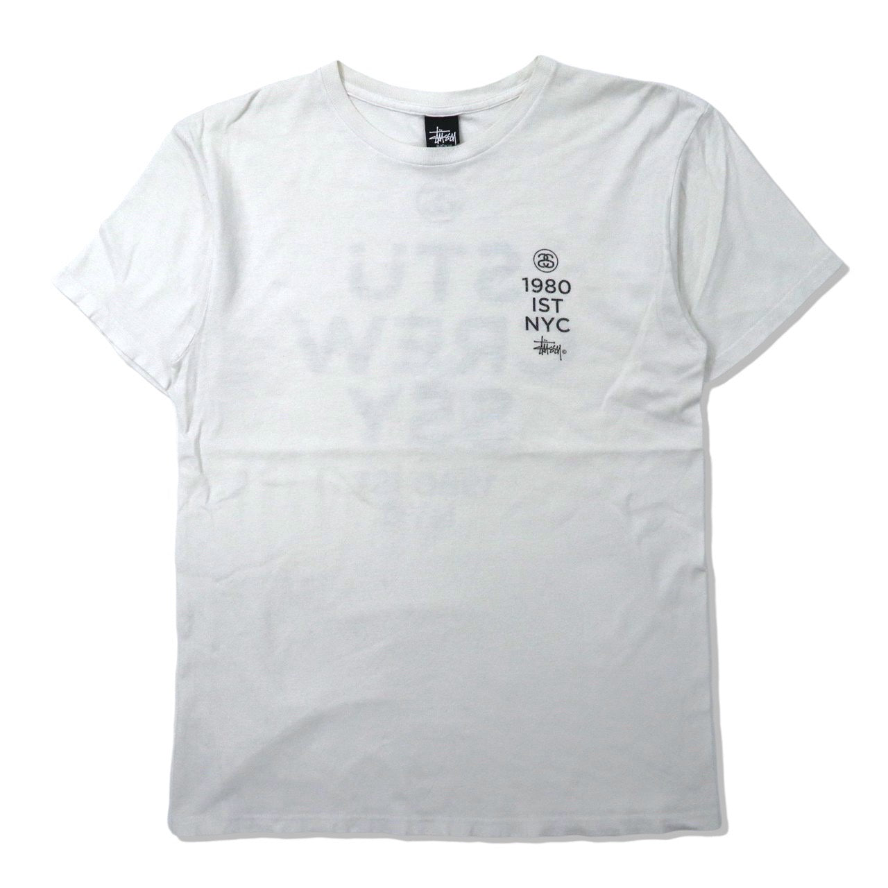 Stussy ロゴプリントTシャツ M ホワイト コットン シャネルロゴ 両面プリント 1980 IST NYC TEE 90年代 メキシコ製-STUSSY-古着