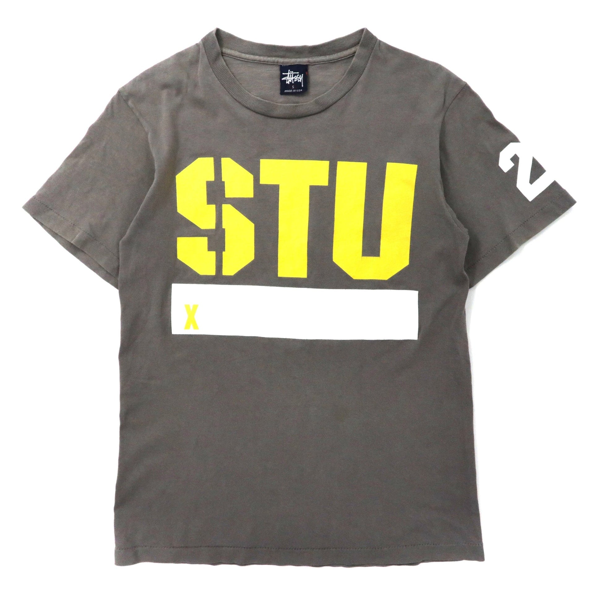 Stussy Logo Print T-Shirt S Gray Cotton Navy Tag 90