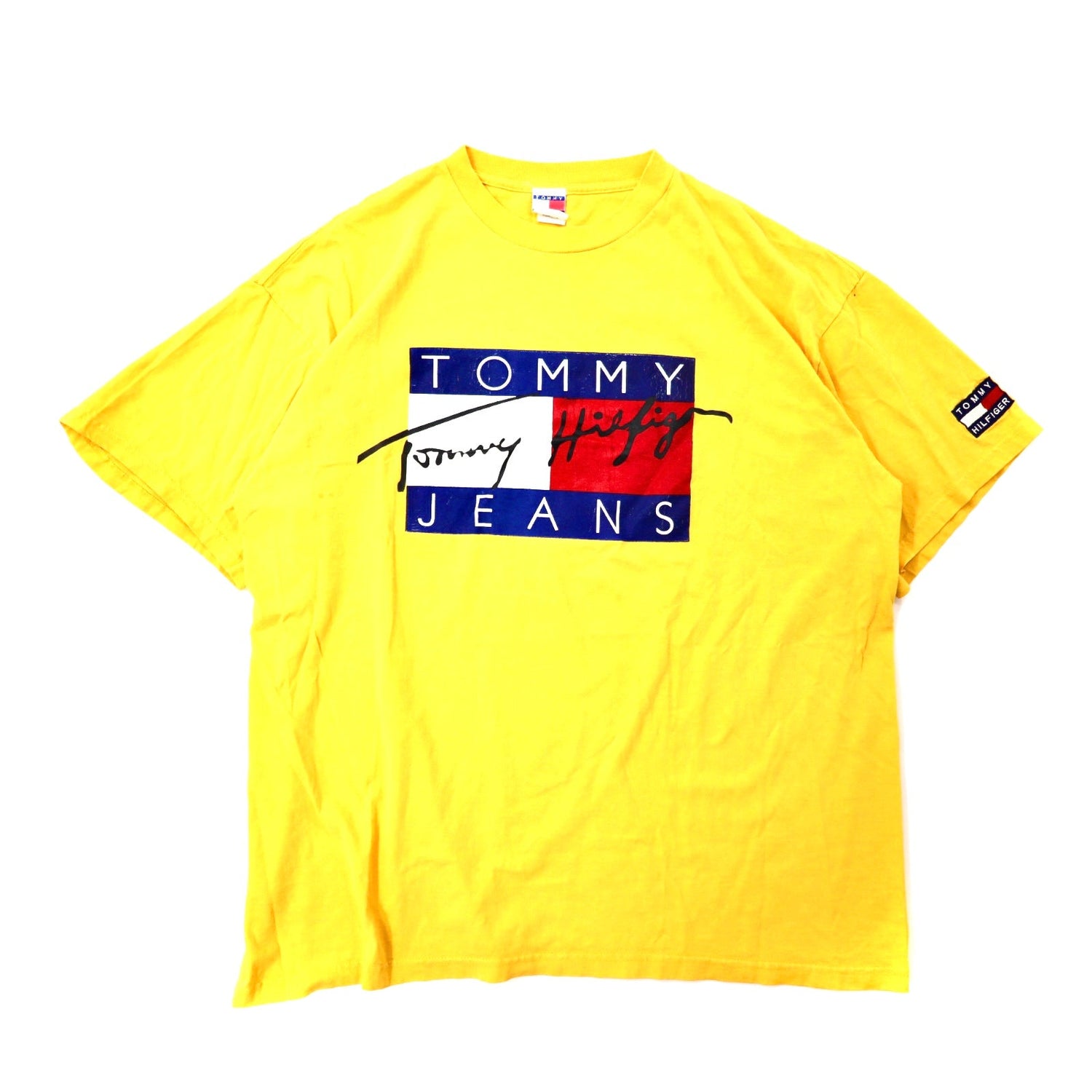 TOMMY HILFIGER ビッグロゴプリントTシャツ XXL イエロー USA製 ビッグサイズ-TOMMY JEANS-古着