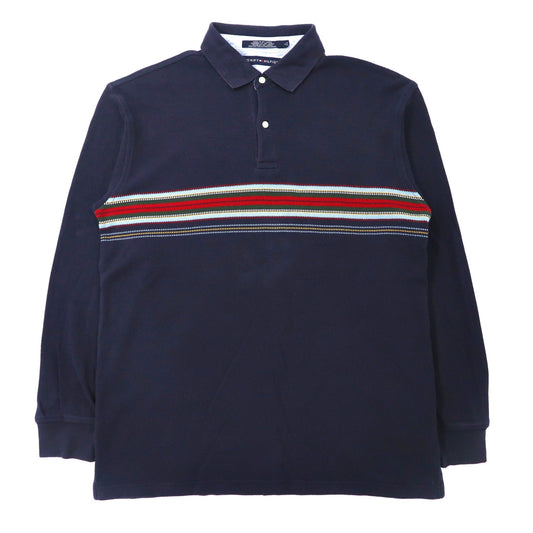 TOMMY HILFIGER ビッグサイズ 長袖ポロシャツ ラガーシャツ L ネイビー コットン 90年代 スリランカ製-TOMMY HILFIGER-古着